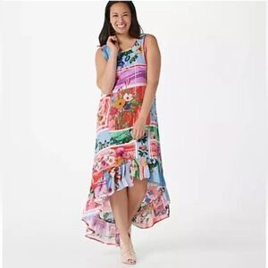 Tolani Collection Flounce Hem Dress-Rose/Green Patchwork sz XL NEW # D585